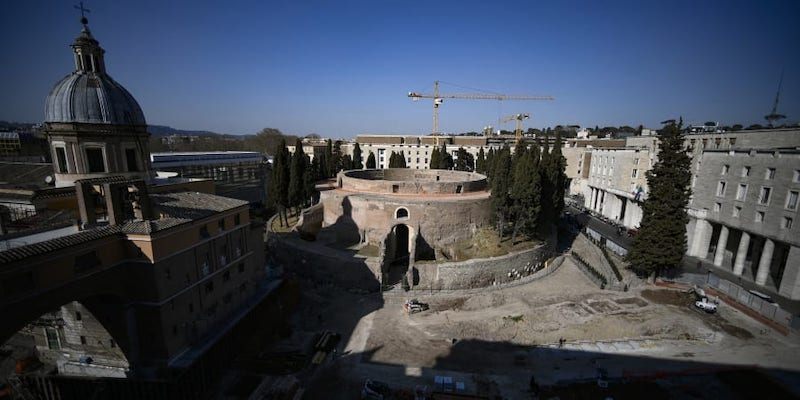 A general view shows the Mausoleum of Augustus (Mausoleo di Augusto), (centre) a large tomb built by the Roman Emperor Augustus in 28 BC on the Campus Martius near the river Tiber, as it reopens. u00e2u20acu201d ETX Studio picnnnnn