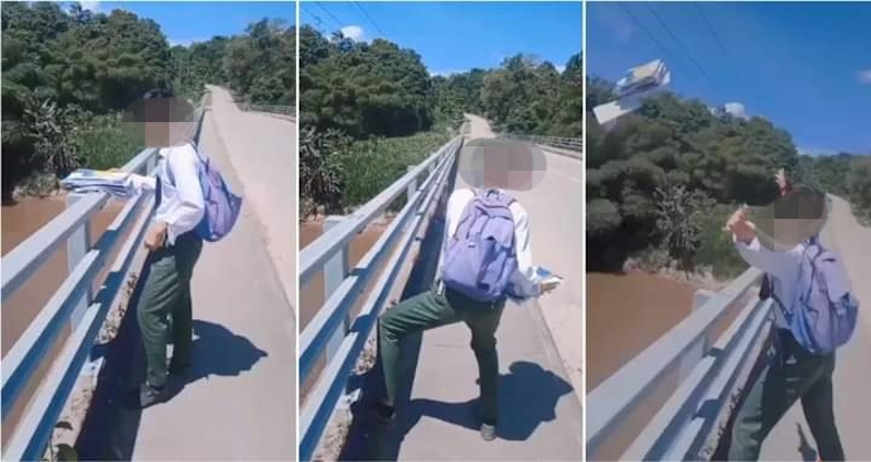 The Environment and Water Ministry is currently looking for an SPM student who threw away his books into a river. u00e2u20acu201d Picture courtesy of Facebook/ Kementerian Alam Sekitar dan Air
