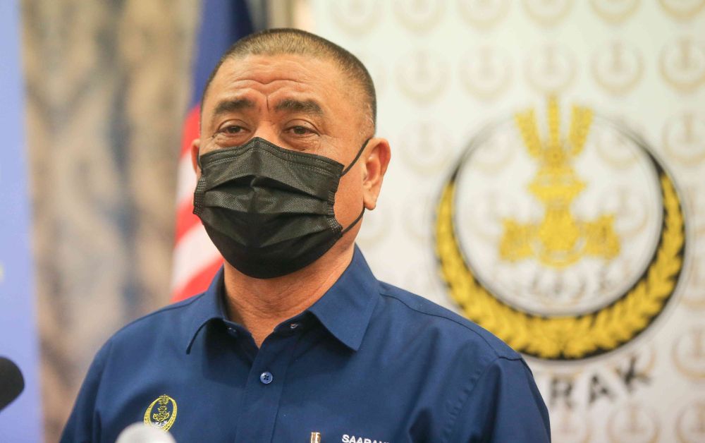 Perak Mentri Besar Datuk Saarani Mohamad speaks to members of the press at the State Secretariat Building in Ipoh March 29, 2021. u00e2u20acu201d Picture by Farhan Najib
