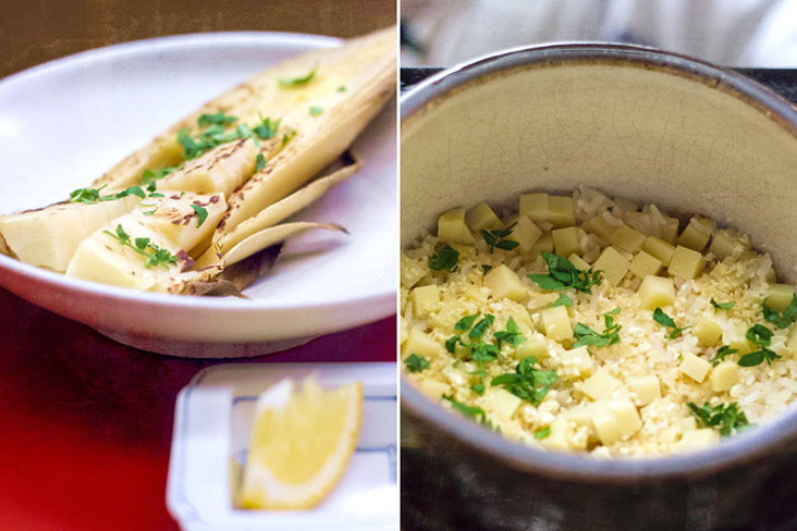 Enjoy bamboo shoots grilled over charcoal or as 'takenoko gohan' (or bamboo rice).