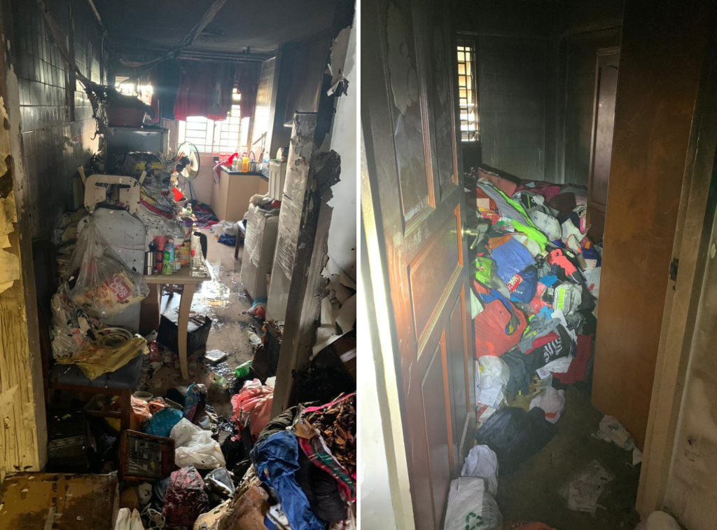 The Singapore Civil Defence Force found a man trapped in the flat's kitchen toilet (left) and a woman in a bedroom (right). u00e2u20acu2022 TODAY pic