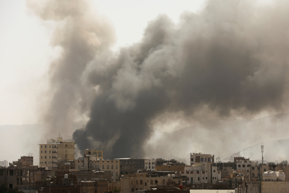 Smoke billows from the site of Saudi-led air strikes in Sanaa, Yemen March 7, 2021. u00e2u20acu201d Reuters pic 