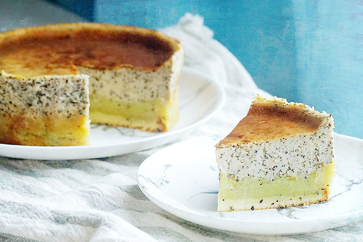 Sweet potato 'oolong' Basque burnt cheesecake.