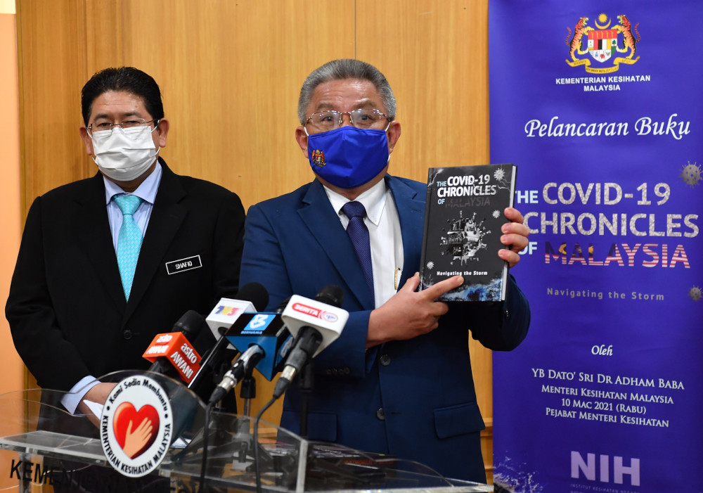 Health Minister Datuk Seri Dr Adham Baba during the launch of the book u00e2u20acu02dcThe Covid-19 Chronicles of Malaysia | Navigating the Stormu00e2u20acu2122 in Putrajaya, March 10, 2021. u00e2u20acu201d Bernama pc 
