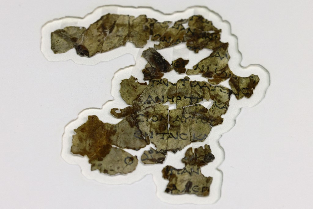 Recently-discovered 2000-year-old biblical scroll fragments from the Bar Kochba period, are displayed at the Israel Antiquities Authorityu00e2u20acu2122s (IAA) Dead Sea conservation lab in Jerusalem, on March 16, 2021. u00e2u20acu201d AFP pic