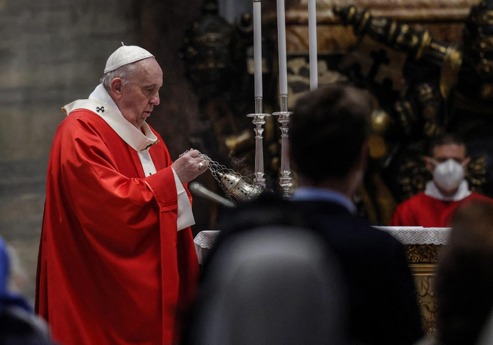 Pope Francis swings a thurible of incense around the altar as he celebrates Palm Sunday mass on March 28, 2021 in The Vatican, amid the coronavirus Covid-19 pandemic. u00e2u20acu201d AFP pic