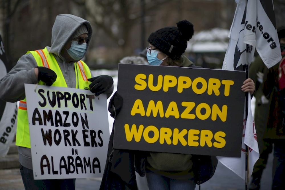 Amazon does not officially oppose unions but it has campaigned against efforts by staff at the warehouse in Bessemer. u00e2u20acu201d AFP pic