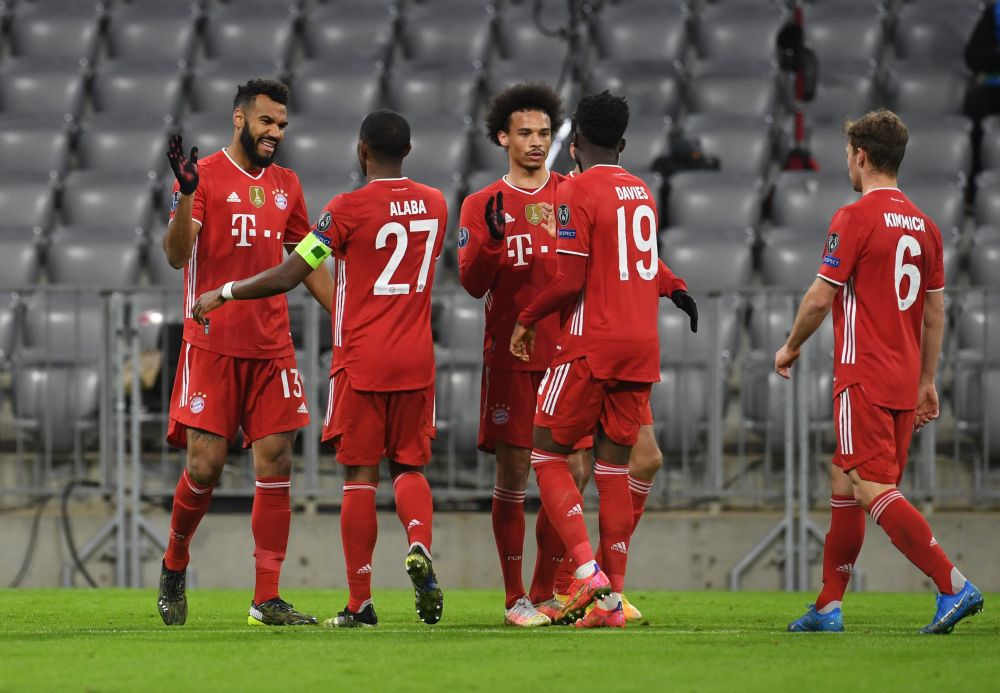 Bayern Munich's Eric Maxim Choupo-Moting (left) celebrates scoring their second goal against Lazio with teammates at the Allianz Arena, Munich March 17, 2021. u00e2u20acu201d Reuters pic