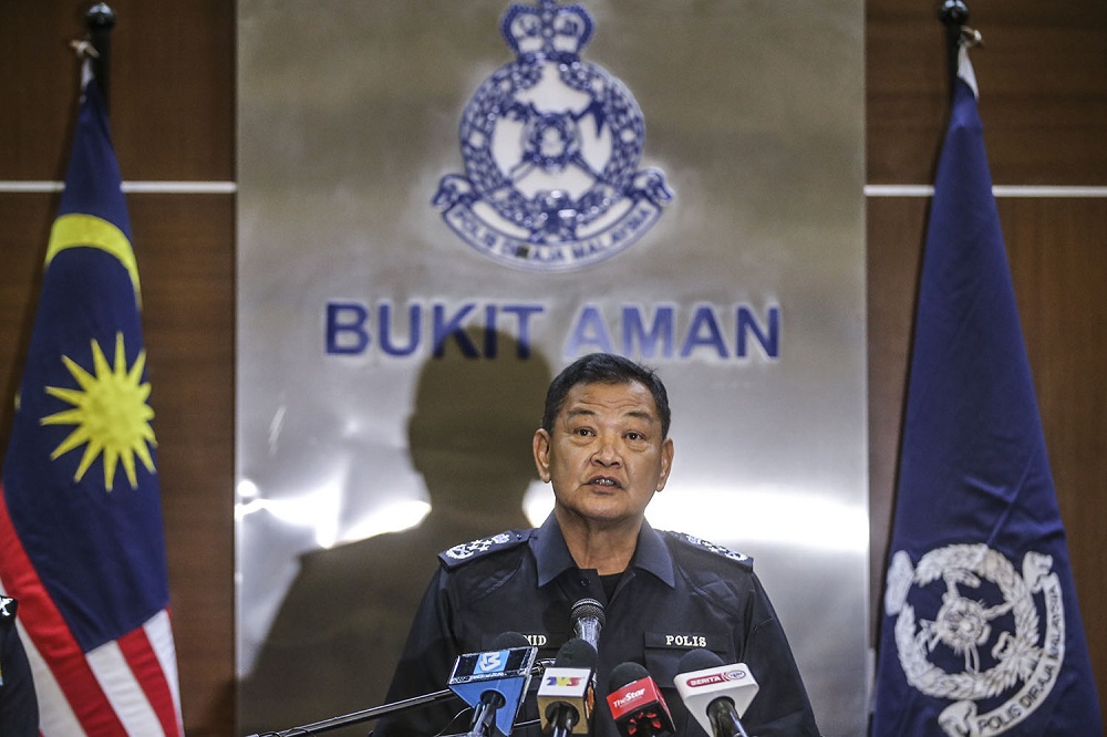 Inspector-General of Police Tan Sri Abdul Hamid Bador speaks during a press conference at the Bukit Aman headquarters in Kuala Lumpur March 23, 2021. u00e2u20acu2022 Picture by Hari Anggara
