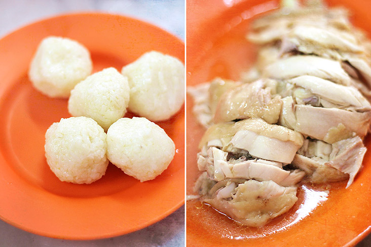 Malaccan style chicken rice features addictive chicken rice balls.