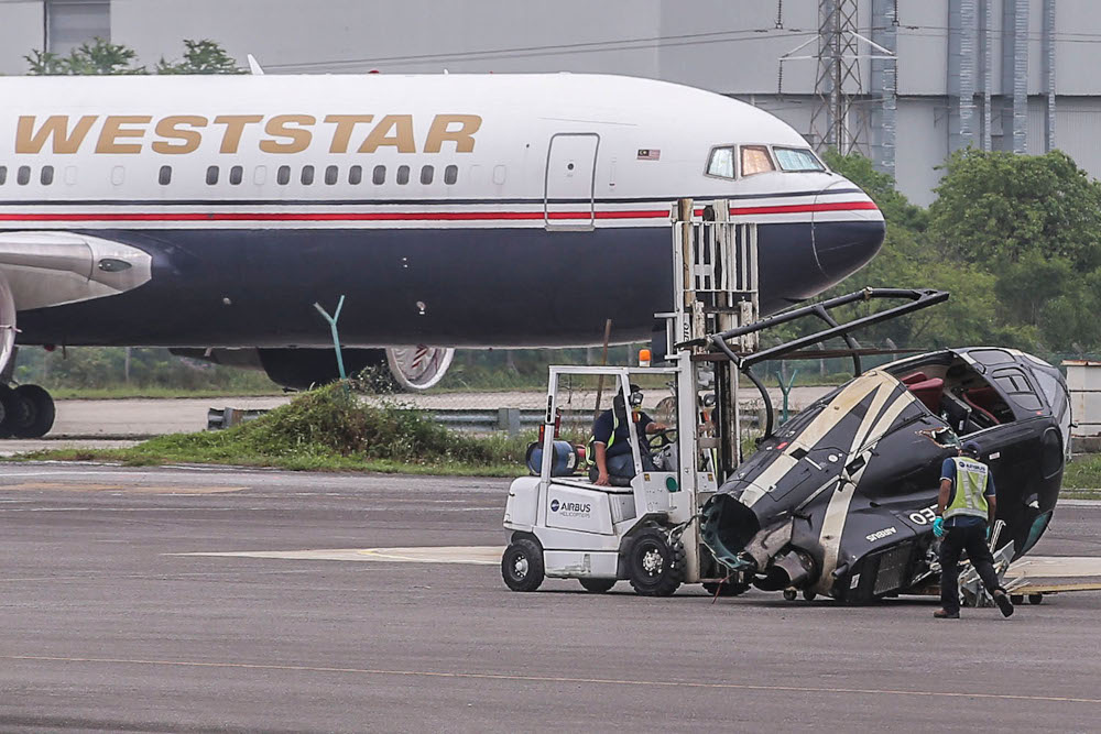 Malaysiau00e2u20acu2122s Civil Aviation Authority confirmed that the Airbus H125 helicopter carrying five passengers crashed at Selangoru00e2u20acu2122s Subang Airport, March 24, 2021. u00e2u20acu2022 Picture by Hari Anggara