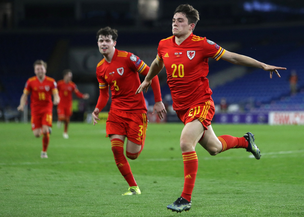 Walesu00e2u20acu2122 midfielder Daniel James celebrates scoring the opening goal during the Fifa World Cup Qatar 2022 qualification football match against Czech Republic at Cardiff City Stadium in Cardiff March 30, 2021. u00e2u20acu201d AFP pic 