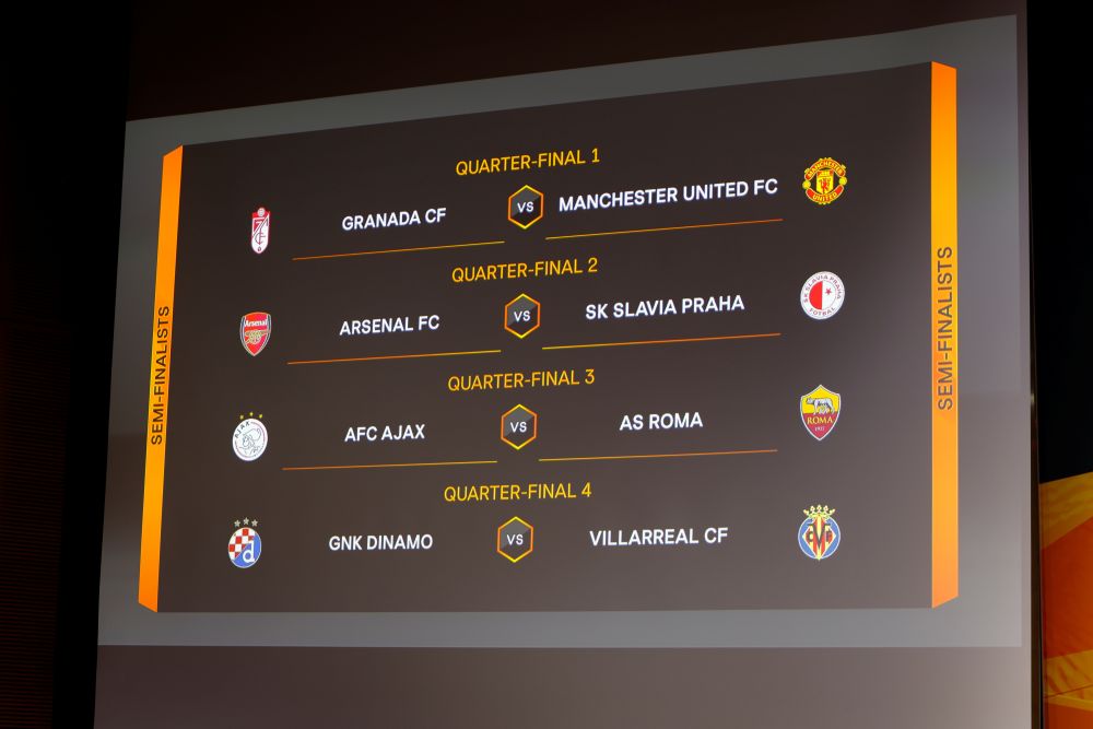 A general view of the draw for the Uefa Europa League quarterfinals in Nyon, Switzerland March 18, 2021. u00e2u20acu2022 Reuters pic 