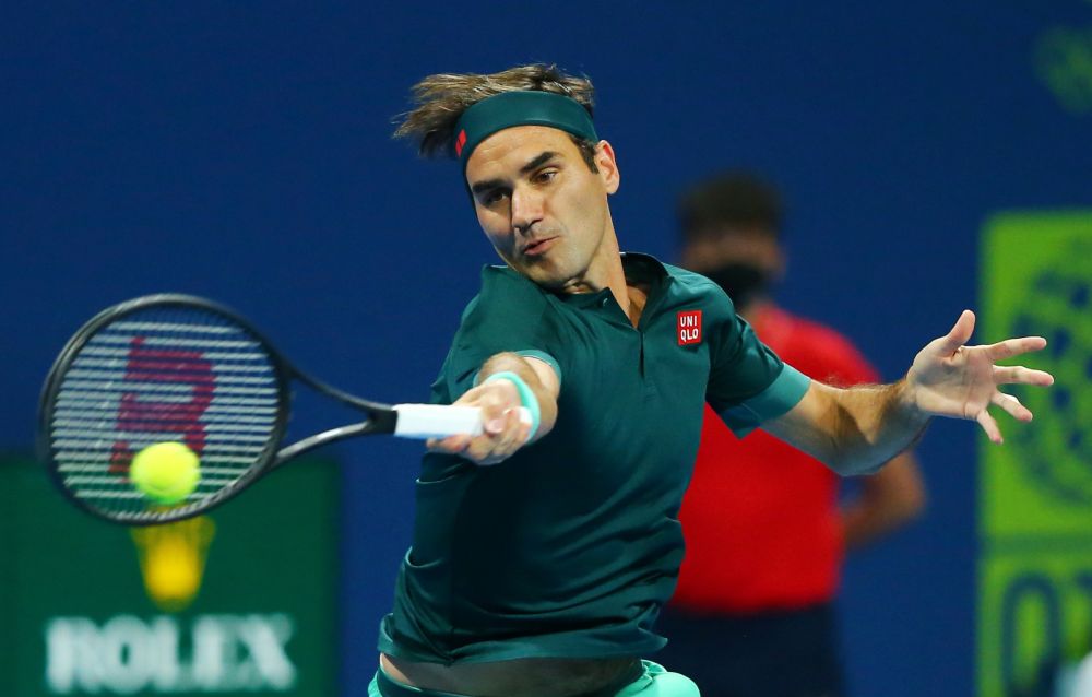 Switzerland's Roger Federer in action during his first round match against Great Britain's Dan Evans at the Khalifa International Tennis and Squash Complex, Doha March 10, 2021. u00e2u20acu201d Reuters pic