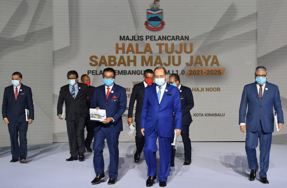Sabah Chief Minister Datuk Hajiji Noor at the launch of the SMJ Roadmap at the Sabah International Convention Centre in Kota Kinabalu, March 29, 2021.  u00e2u20acu201d Bernama pic 