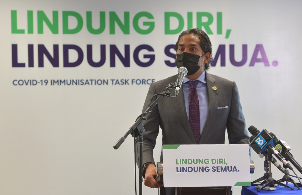 Khairy Jamaluddin speaks at a press conference on the development of the Covid-19 immunisation programme in Putrajaya March 29, 2021. u00e2u20acu201d Bernama pic