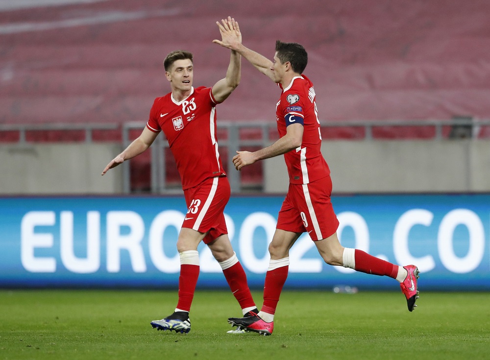 Poland's Robert Lewandowski celebrates after scoring their third goal against Hungary March 26, 2021. u00e2u20acu2022 Reuters pic