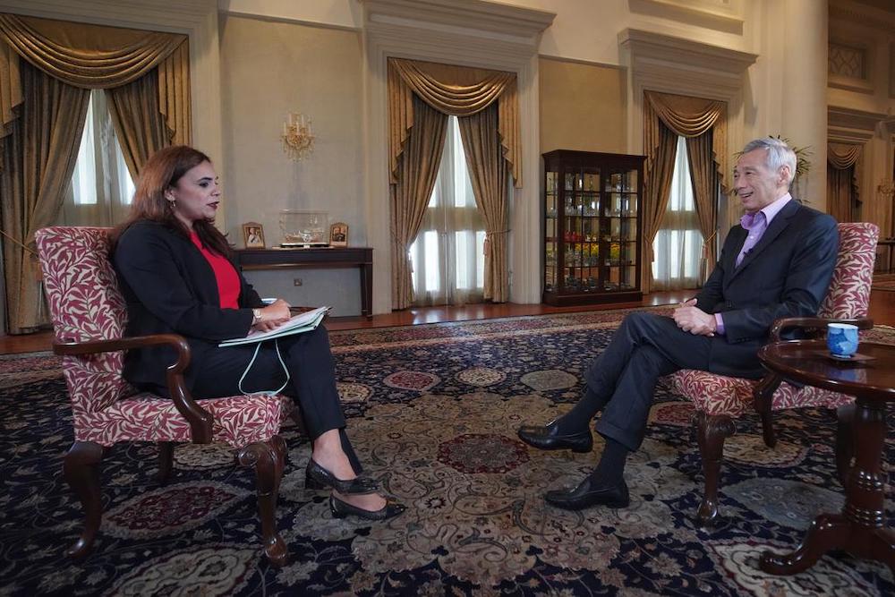 Prime Minister Lee Hsien Loong (right) during an interview with the BBCu00e2u20acu2122s Talking Business Asia programme on March 2, 2021. u00e2u20acu201d Ministry of Communications handout via TODAY