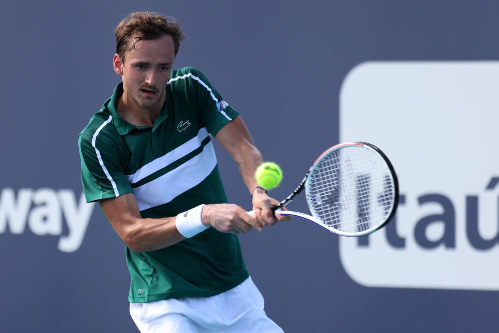 Daniil Medvedev of Russia hits a backhand against Alexei Popyrin of Australia in the third round in the Miami Open at Hard Rock Stadium, Miami on March 28, 2021. u00e2u20acu201d Reuters pic