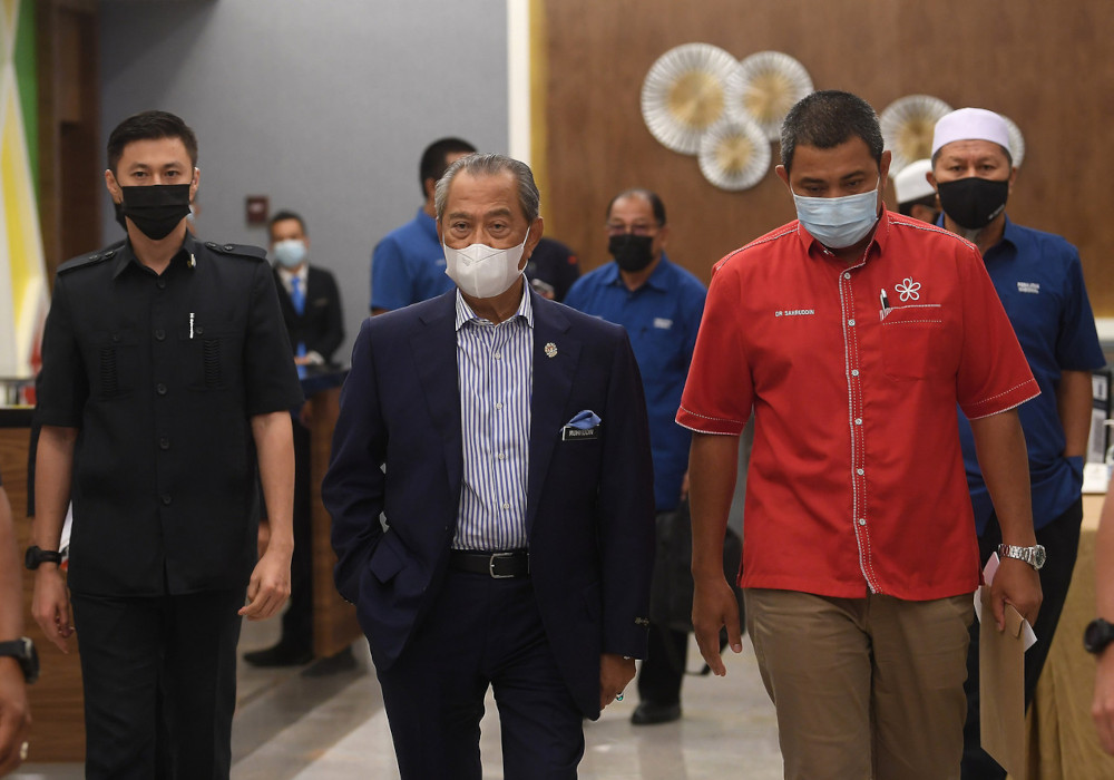 Prime Minister Tan Sri Muhyiddin Yassin who is also the President of Parti Pribumi Bersatu Malaysia (Bersatu) after chairing the Johor State Bersatu and Perikatan Nasional Meeting in Putrajaya, March 31, 2021. u00e2u20acu201d Bernama pic 