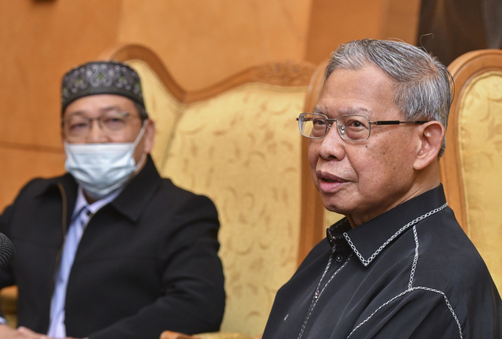 Datuk Seri Mustapa Mohamed speaks to the media after chairing a meeting with Kelantan hotel and bus operators in Kota Baru, March 14, 2021. u00e2u20acu201d Bernama pic 