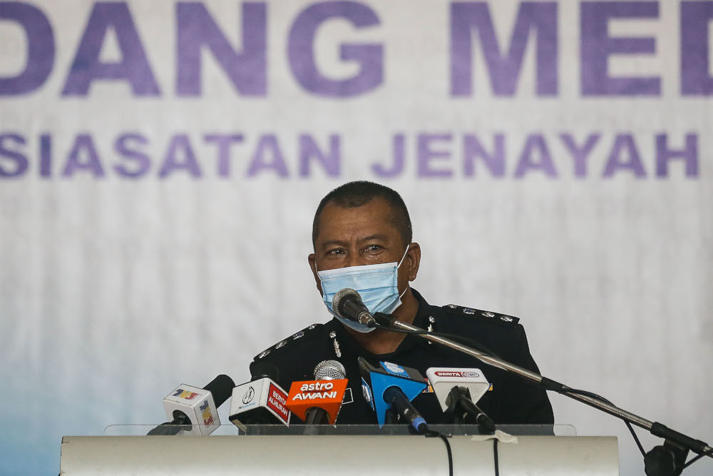 Central Seberang Perai Chief Police ACP Shafee Abd Samad speaks to the press regarding the recent drug bust in a drug processing lab at Central Seberang Perai Police Station March 11, 2021. u00e2u20acu201d Picture by Sayuti Zainudin
