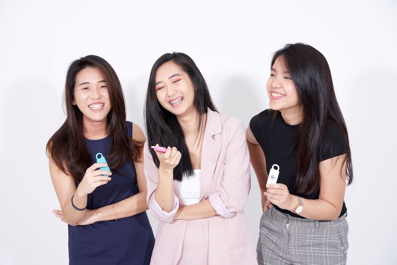 From left: Serene Ho, Peggy Neoh and Kimberly Voon created the personal safety alarm device as a response to the rising cases of violence against women. — Picture courtesy of Pocket Angel