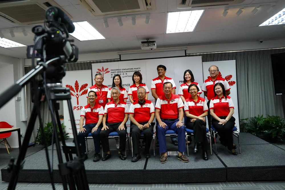 PSPu00e2u20acu2122s CEC members (from left, front row): Leong Mun Wai, Wang Swee Chuang, Dr Tan Cheng Bock, Francis Yuen, Hazel Poa and Peggie Chua; (back row) Phang Yew Huat, Wendy Low, Jess Chua, Harish Pillay, Kayla Low and Dr Ang Yong Guan. u00e2u20acu201d Nuria Ling/TODAY p