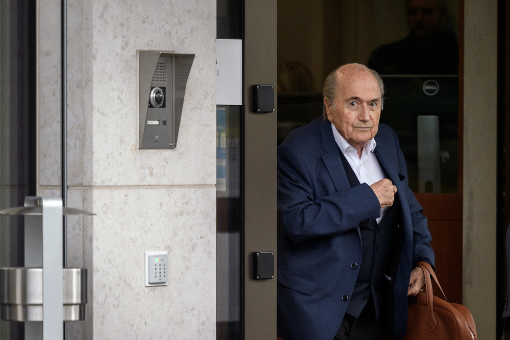 In this file photo taken September 1, 2020, former Fifa president Sepp Blatter arrives at the building of the Office of the Attorney General of Switzerland followed by his lawyer Lorenz Erni to a hearing summoned by Swiss prosecutor. u00e2u20acu201d AFP pic 