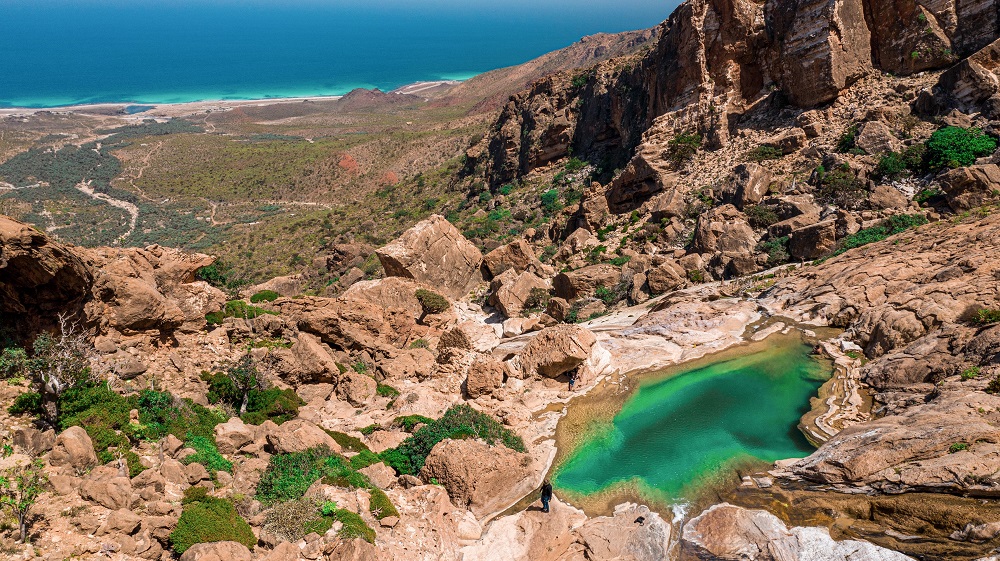 An aerial view of a fresh water spring on the mountain of Homhil in the Yemeni Island of Socotra. u00e2u20acu2022 AFP pic via ETX Studio