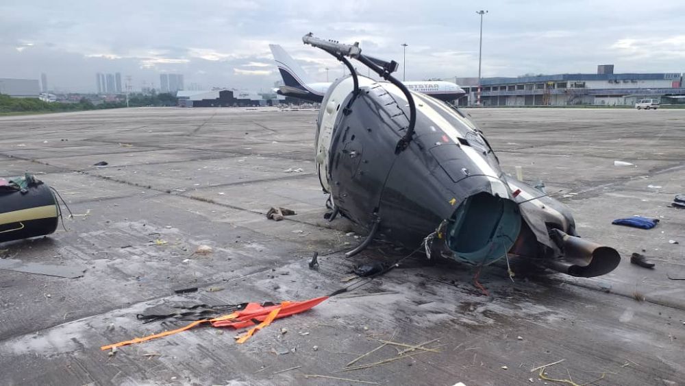An Airbus H125 helicopter crashed at the Subang Airport this morning. u00e2u20acu201d Picture courtesy of the Selangor Fire and Rescue Department