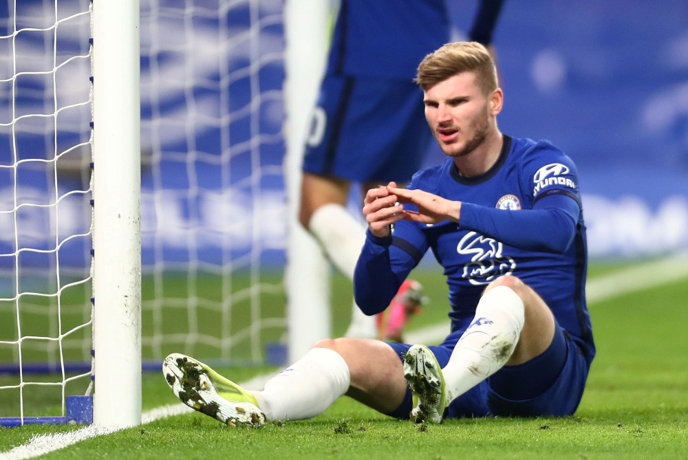 Chelseau00e2u20acu2122s Timo Werner reacts during a match with Manchester United at Stamford Bridge in London, February 28, 2021. u00e2u20acu201d Reuters pic 