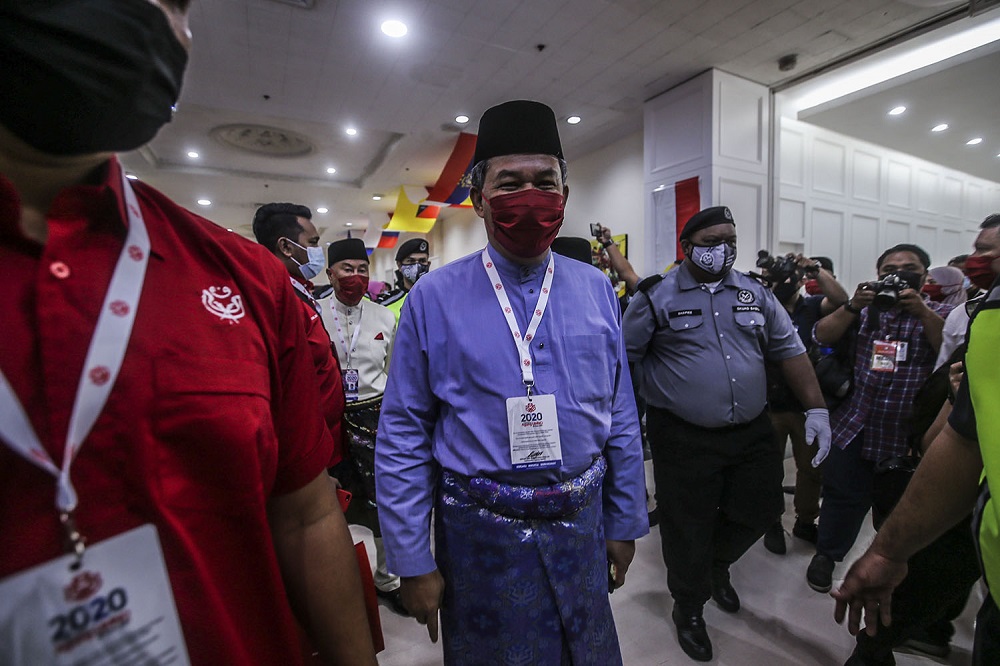Umno deputy president Datuk Seri Mohamad Hasan arrives at the 2020 Umno annual general meeting in Kuala Lumpur March 27, 2021. u00e2u20acu2022 Picture by Hari Anggara