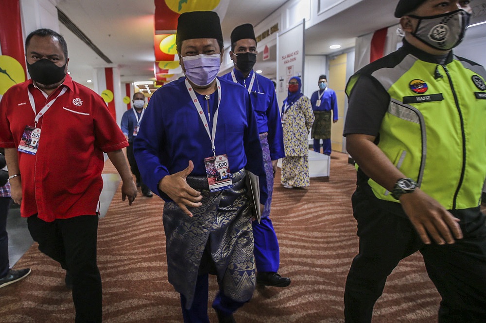 Umno secretary-general Datuk Seri Ahmad Maslan at the 2020 Umno annual general meeting in Kuala Lumpur March 27, 2021. u00e2u20acu2022 Picture by Hari Anggara