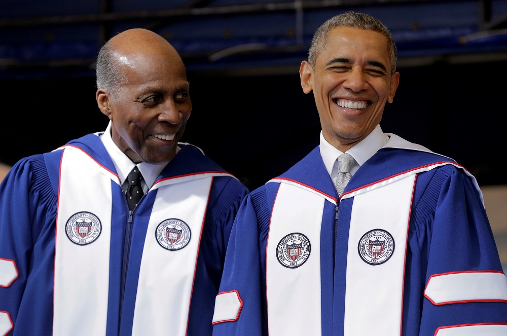 Vernon Jordan (left) seen here with former US president Barack Obama at Howard University in Washington May 7, 2016. u00e2u20acu2022 Reuters file pic