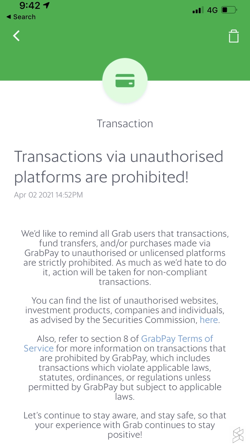 The notification from Grab. — SoyaCincau pic