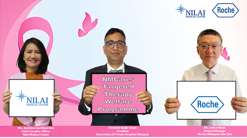 (from left) Nilai Medical chief executive officer Jasmine Lau, APHM president Datuk Dr Kuljit Singh, and Roche Malaysia general manager Lance Duan in a virtual press conference. u00e2u20acu201d Picture courtesy of Nilai Medical and Roche Malaysia