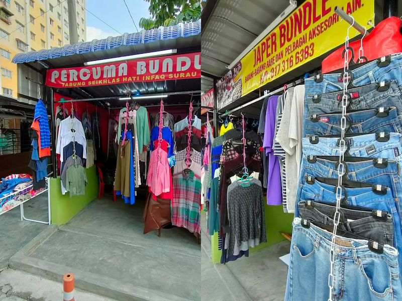 A team of volunteers from Taman Medan Cahaya spearheaded by RTM's cameraman, Japeridin Sampol, is giving away used clothes for free to those in need. u00e2u20acu201d Picture courtesy of Facebook/Japer Japer