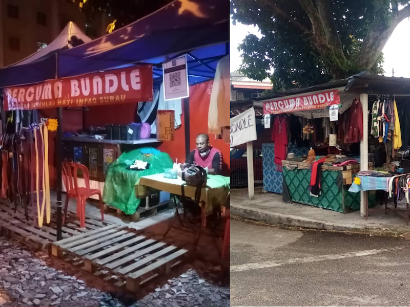 Japeridin and his friends first started 'Bundle Percuma' by opening up a booth at their block's lobby which has led them to opening up tents before renting the kiosks in front of the Taman Medan Cahaya's Surau. — Picture courtesy of Japeridin Sampol