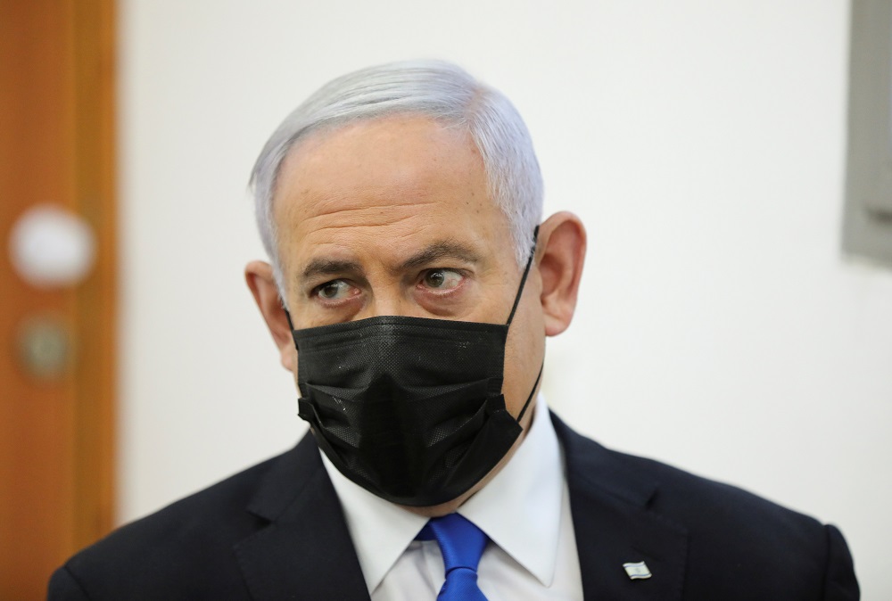 Israeli Prime Minister Benjamin Netanyahu, wearing a face mask, looks as his corruption trial resumes, at Jerusalemu00e2u20acu2122s District Court April 5, 2021. u00e2u20acu201d Reuters pic