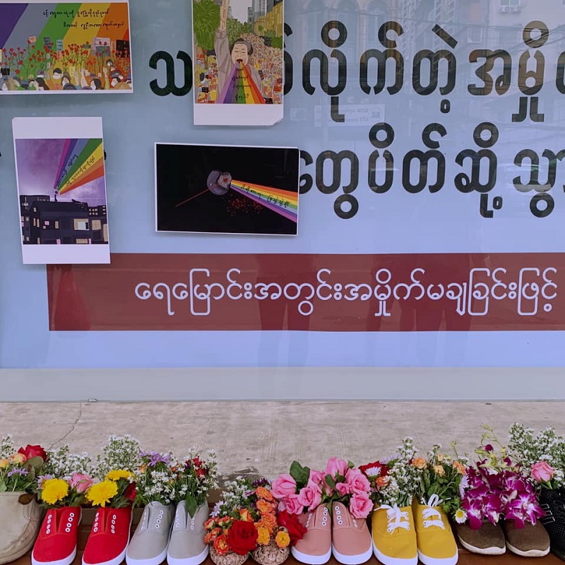 Shoes are seen during Marching Shoes Strike in honour of the people who have been killed since the start of the military coup, in Yangon April 8, 2021. u00e2u20acu201d Picture obtained by Reuters