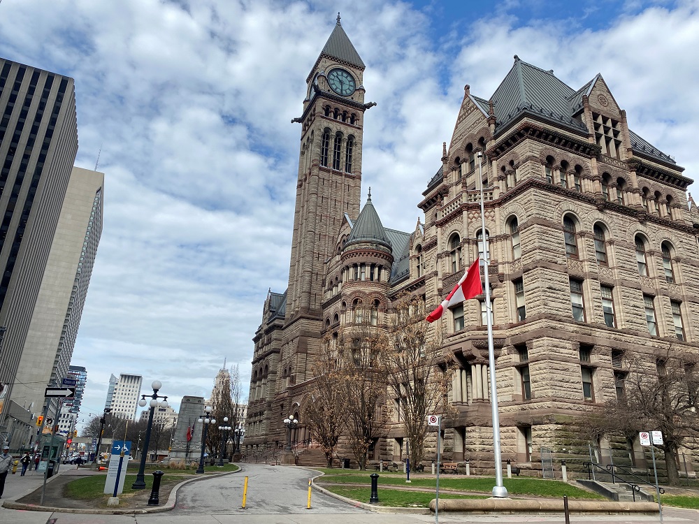 A Canadian flag flies at half-staff outside Old City Hall in Toronto, Canada, April 9, 2021, after Britainu00e2u20acu2122s Prince Philip died at the age of 99. u00e2u20acu201d Reuters pic
