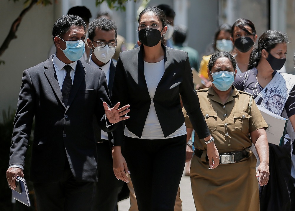 Reigning Mrs. World Caroline Jurie leaves the Chief Magistrates Court after being released on personal bail by the courts, in Colombo, Sri Lanka April 19, 2021. u00e2u20acu201d Reuters pic