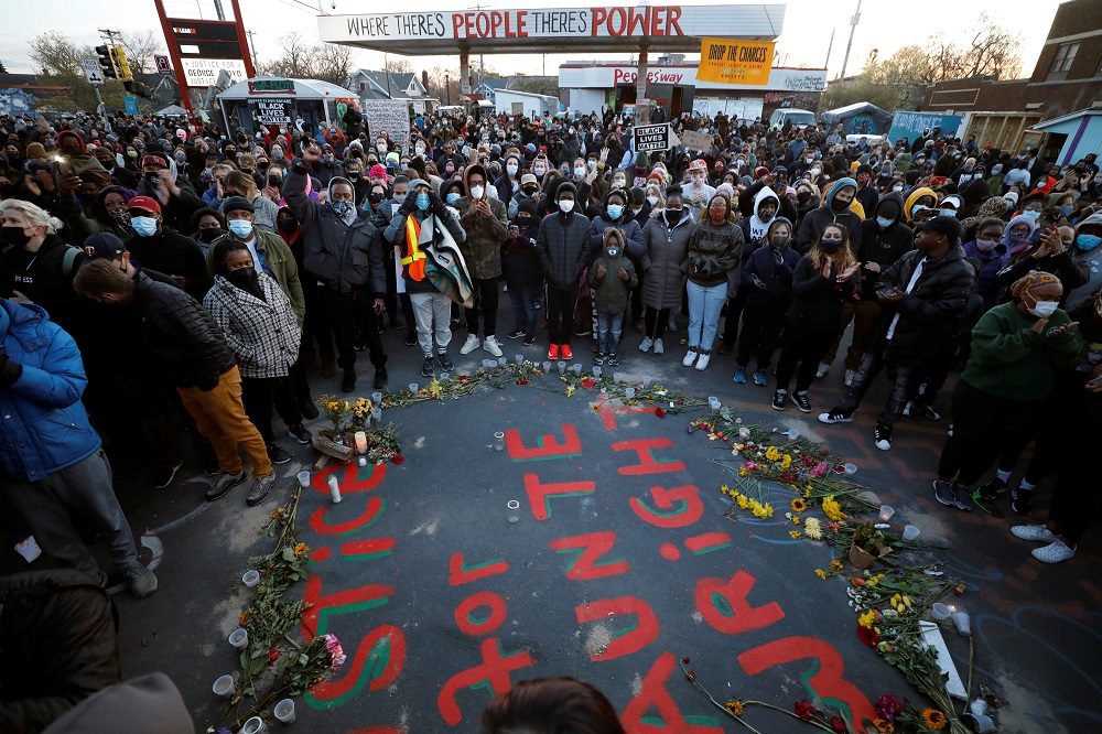 People listen to speakers at George Floyd Square after the verdict in the trial of former Minneapolis police officer Derek Chauvin, found guilty of the death of George Floyd, at George Floyd Square in Minneapolis April 20, 2021. u00e2u20acu201d Reuters pic 