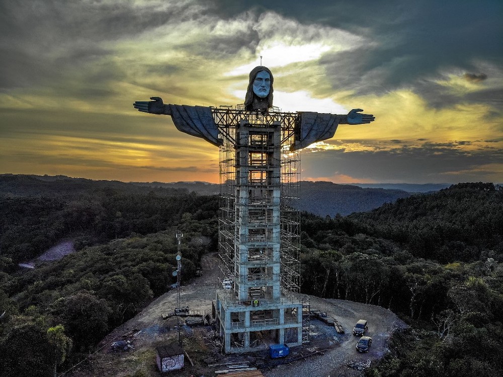 View of a Christ statue being built in Encantado, Rio Grande do Sul state, Brazil, on April 09, 2021. u00e2u20acu201d AFP pic