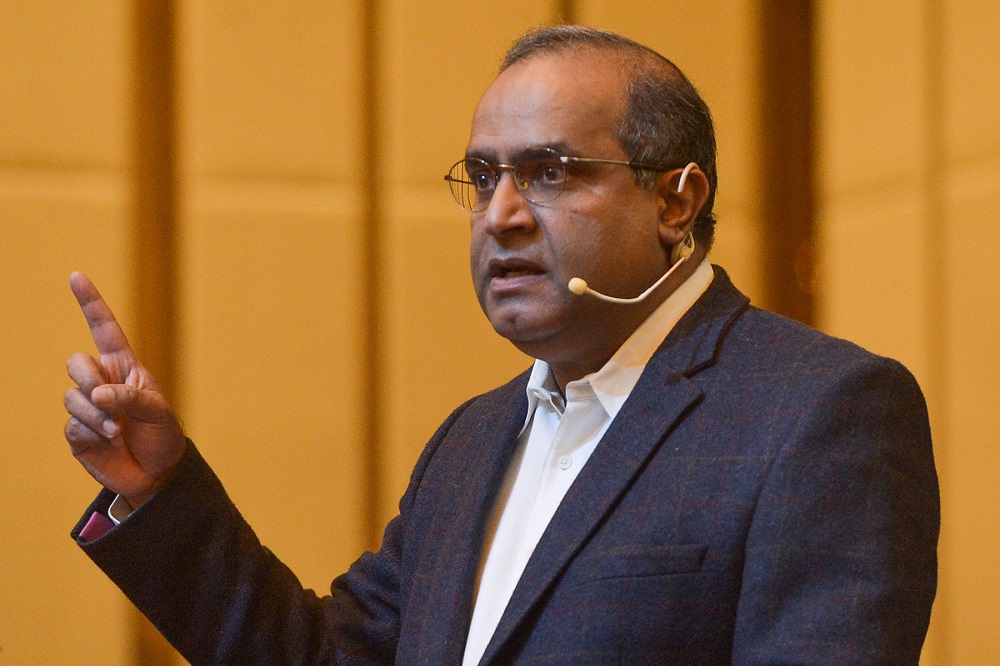 Universiti Malaya political economy lecturer Edmund Terence Gomez speaks during the launch of the C4 Centre Report in Petaling Jaya April 12, 2021. — Picture by Miera Zulyana