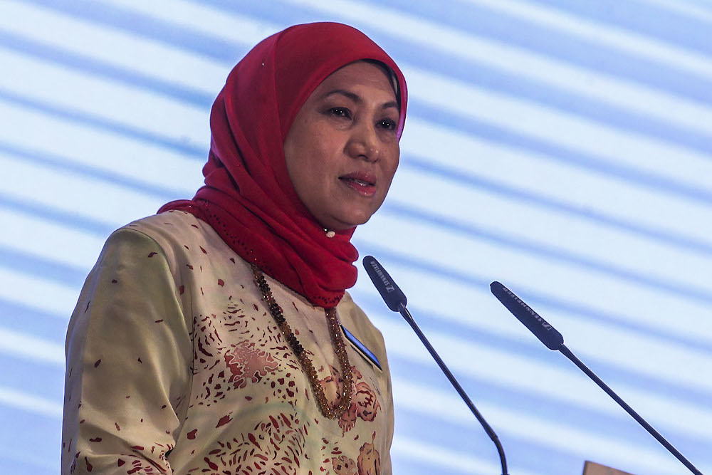 Minister of Tourism, Art and Culture Datuk Seri Nancy Shukri speaks during the Malaysia Business Events Strategic Marketing Plan 2021-2030 Programme in Pullman Bangsar April 15, 2021. u00e2u20acu2022 Picture by Hari Anggara