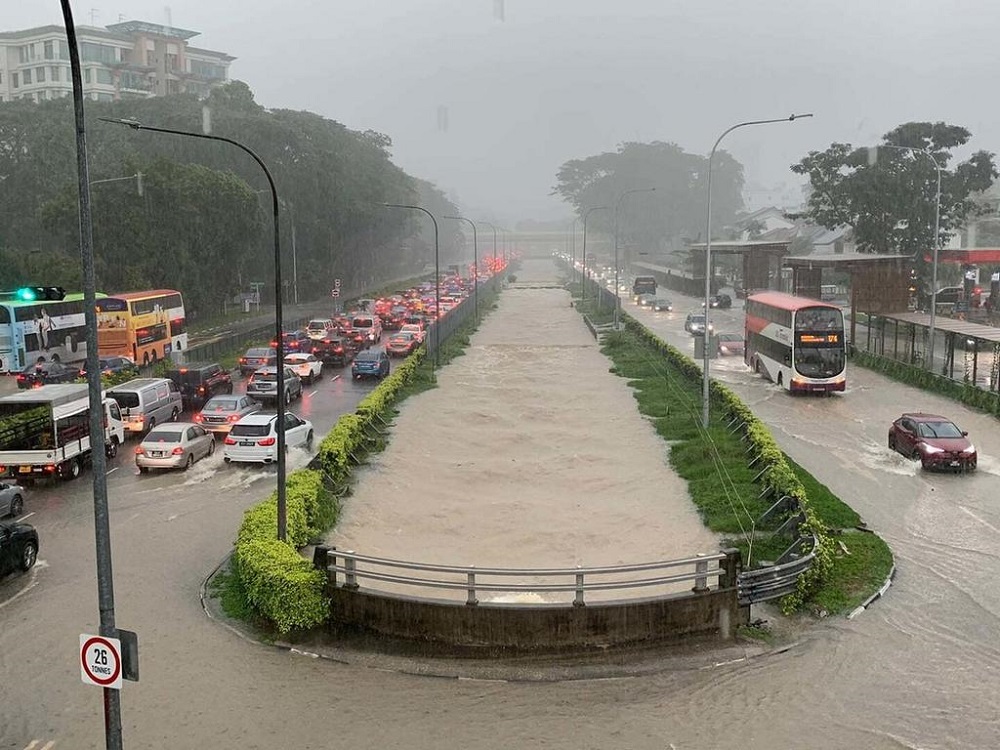 Prolonged rain on April 17 and 18, 2021, saw flash floods occur around Singapore, prompting national water agency PUB to issue flood-risk warnings for more than 20 locations. u00e2u20acu201d Picture via Facebook/ Roads.sg
