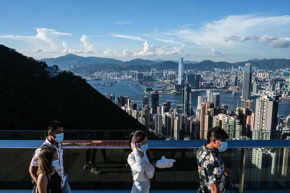 Visitors walk along a viewing platform on Victoria Peak in Hong Kong July 28, 2020. u00e2u20acu201d AFP pic