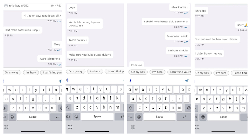 Screenshots of the conversation between Dinnie Norman and the customer. Pictures courtesy of Dinnie Norman Othman